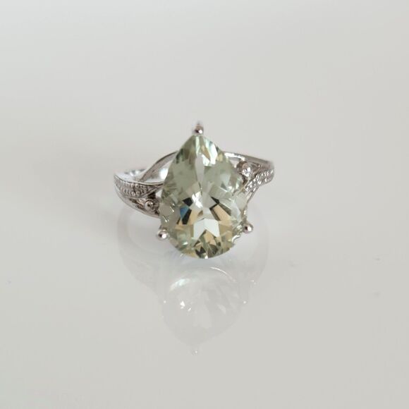 Green Amethyst Pear 4.9 Carats Ring Size 7 - Picture 7 of 12